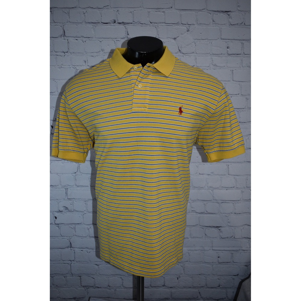 Polo Ralph Lauren Polo Shirt Mens XL Yellow Blue Striped Short Sleeve Pony Logo - Picture 6 of 7